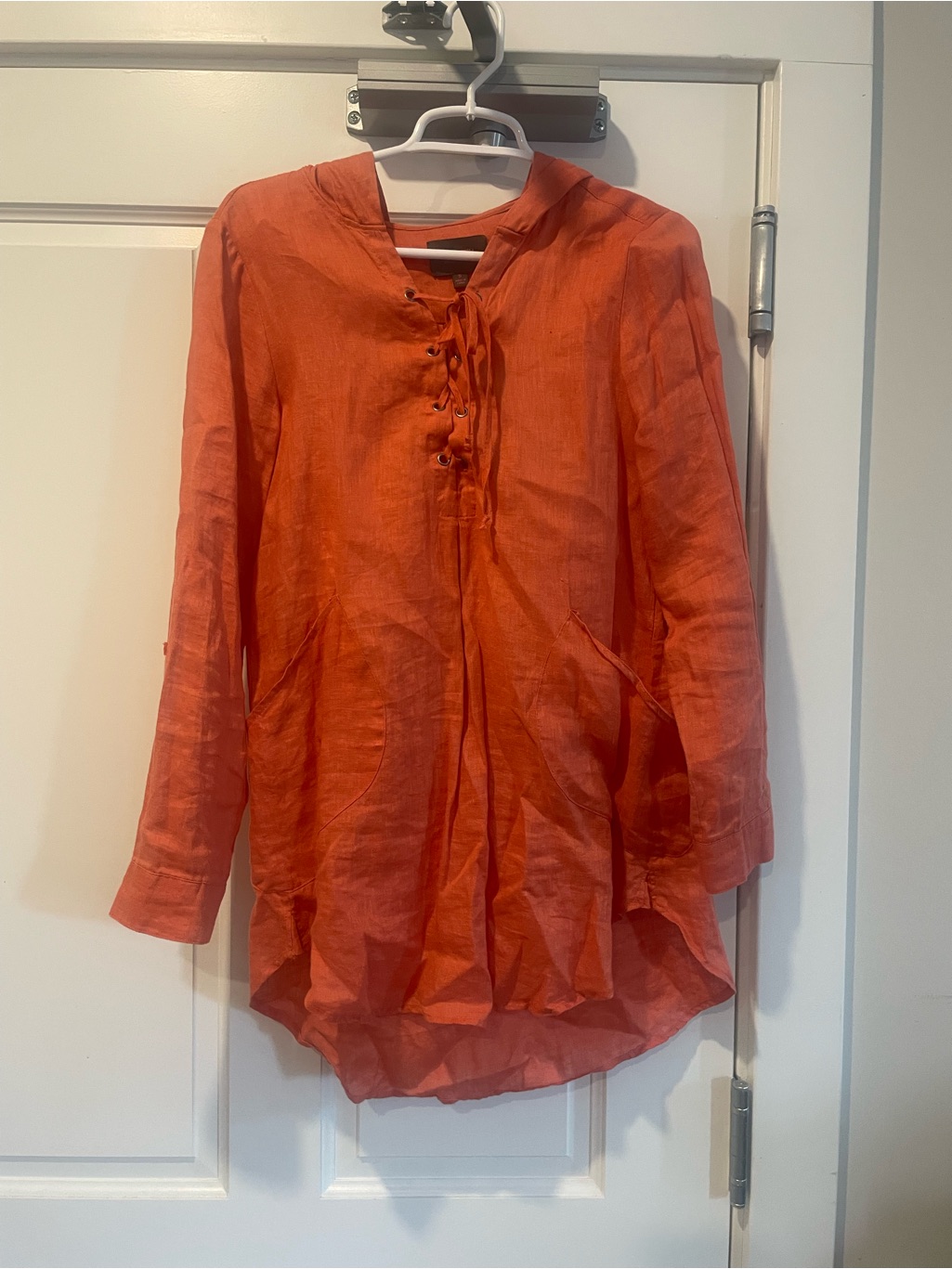 For Cynthia Orange Lace-Up Linen Swim Coverup Tunic Size Small